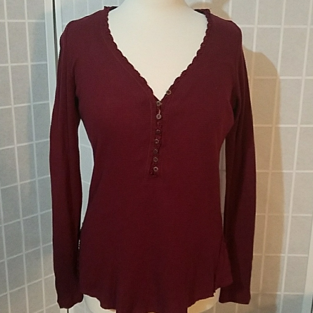 Maurice  Burgandy Button Down V-Neck Top